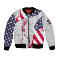 Personalized American Flag Golf Bomber Jacket Female Silhouette and Red White Blue Golf Bag Graphic - Wonder Print Shop