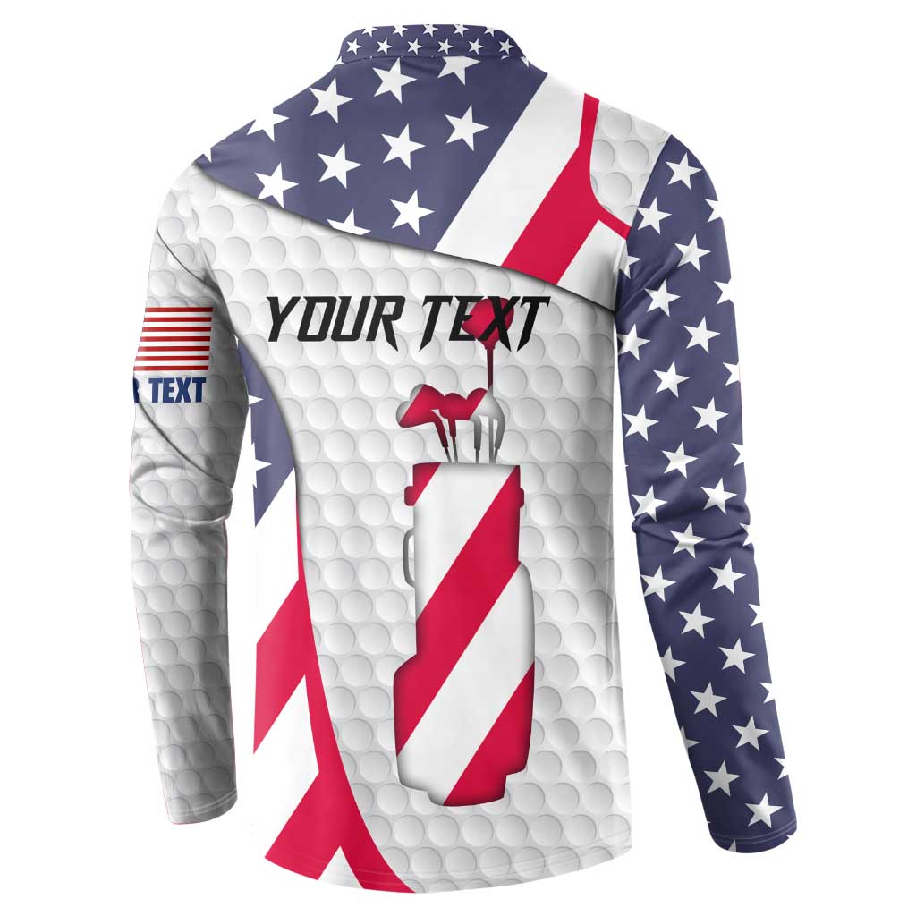 Personalized American Flag Golf Button Sweatshirt Female Silhouette and Red White Blue Golf Bag Graphic - Wonder Print Shop