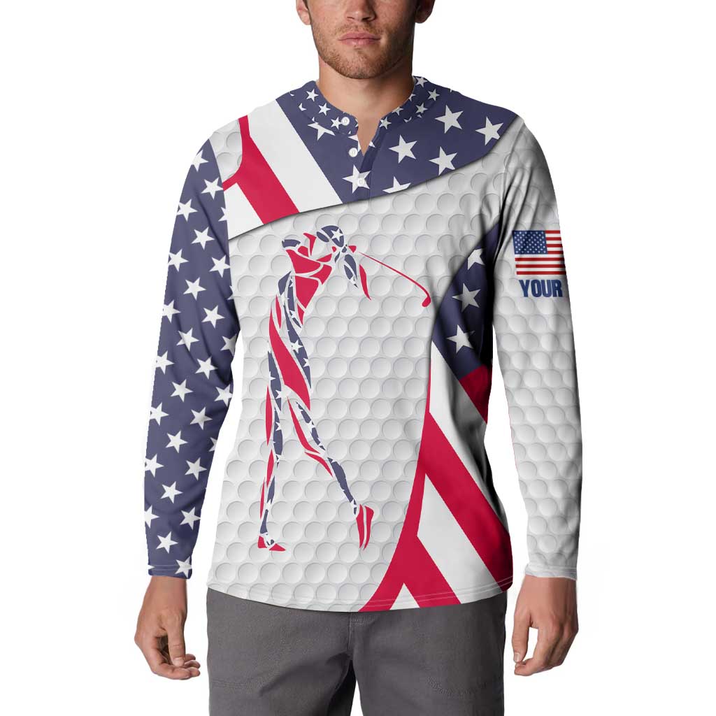 Personalized American Flag Golf Button Sweatshirt Female Silhouette and Red White Blue Golf Bag Graphic - Wonder Print Shop