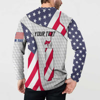 Personalized American Flag Golf Button Sweatshirt Female Silhouette and Red White Blue Golf Bag Graphic - Wonder Print Shop