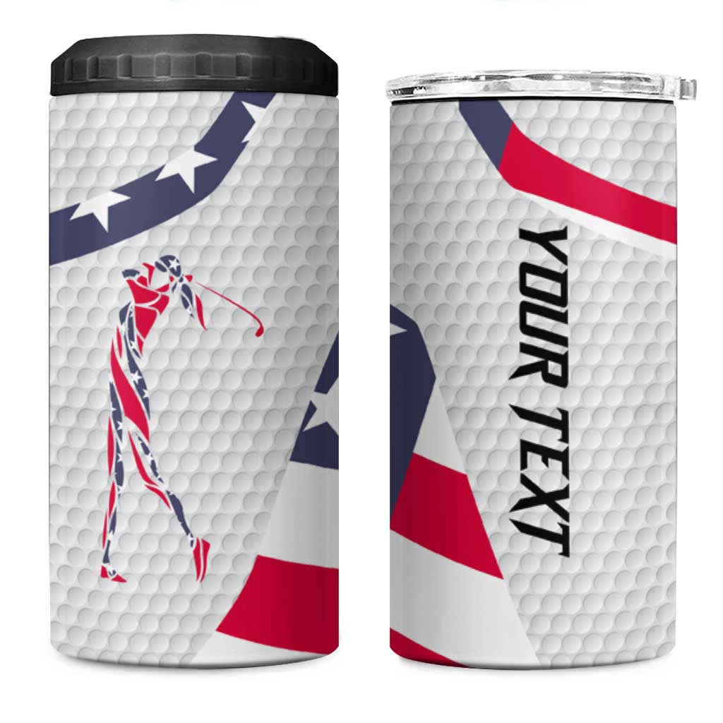 Personalized American Flag Golf 4 in 1 Can Cooler Tumbler Female Silhouette and Red White Blue Golf Bag Graphic - Wonder Print Shop