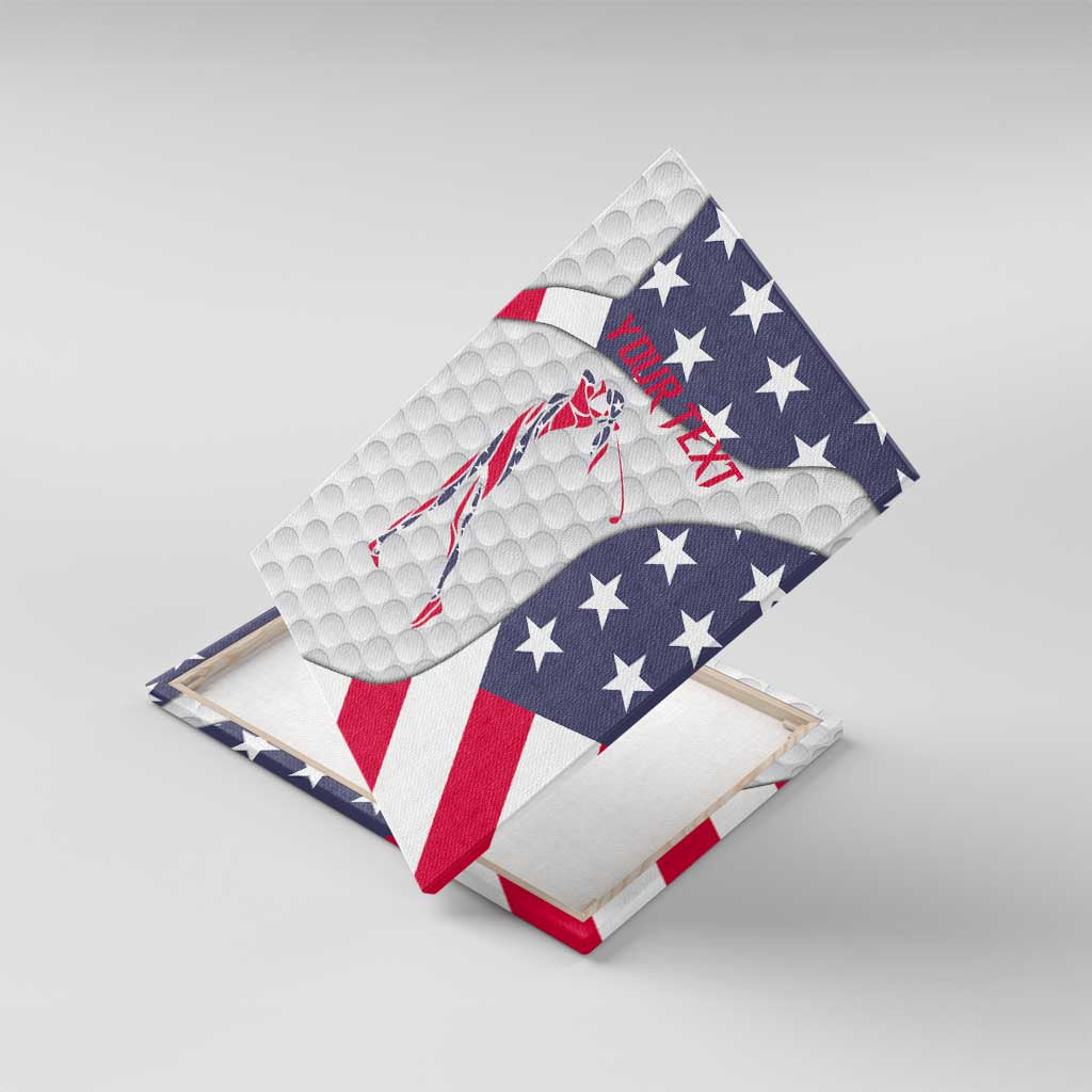 Personalized American Flag Golf Canvas Wall Art Female Silhouette and Red White Blue Golf Bag Graphic - Wonder Print Shop