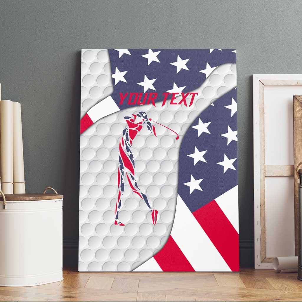 Personalized American Flag Golf Canvas Wall Art Female Silhouette and Red White Blue Golf Bag Graphic - Wonder Print Shop