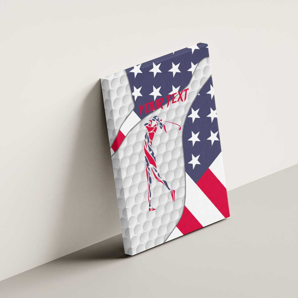 Personalized American Flag Golf Canvas Wall Art Female Silhouette and Red White Blue Golf Bag Graphic - Wonder Print Shop