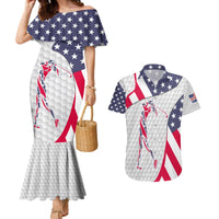 Personalized American Flag Golf Couples Matching Mermaid Dress and Hawaiian Shirt Female Silhouette and Red White Blue Golf Bag Graphic - Wonder Print Shop