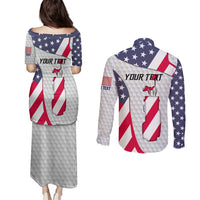 Personalized American Flag Golf Couples Matching Puletasi and Long Sleeve Button Shirt Female Silhouette and Red White Blue Golf Bag Graphic - Wonder Print Shop