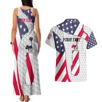 Personalized American Flag Golf Couples Matching Tank Maxi Dress and Hawaiian Shirt Female Silhouette and Red White Blue Golf Bag Graphic - Wonder Print Shop