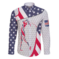 Personalized American Flag Golf Family Matching Long Sleeve Bodycon Dress and Hawaiian Shirt Female Silhouette and Red White Blue Golf Bag Graphic - Wonder Print Shop