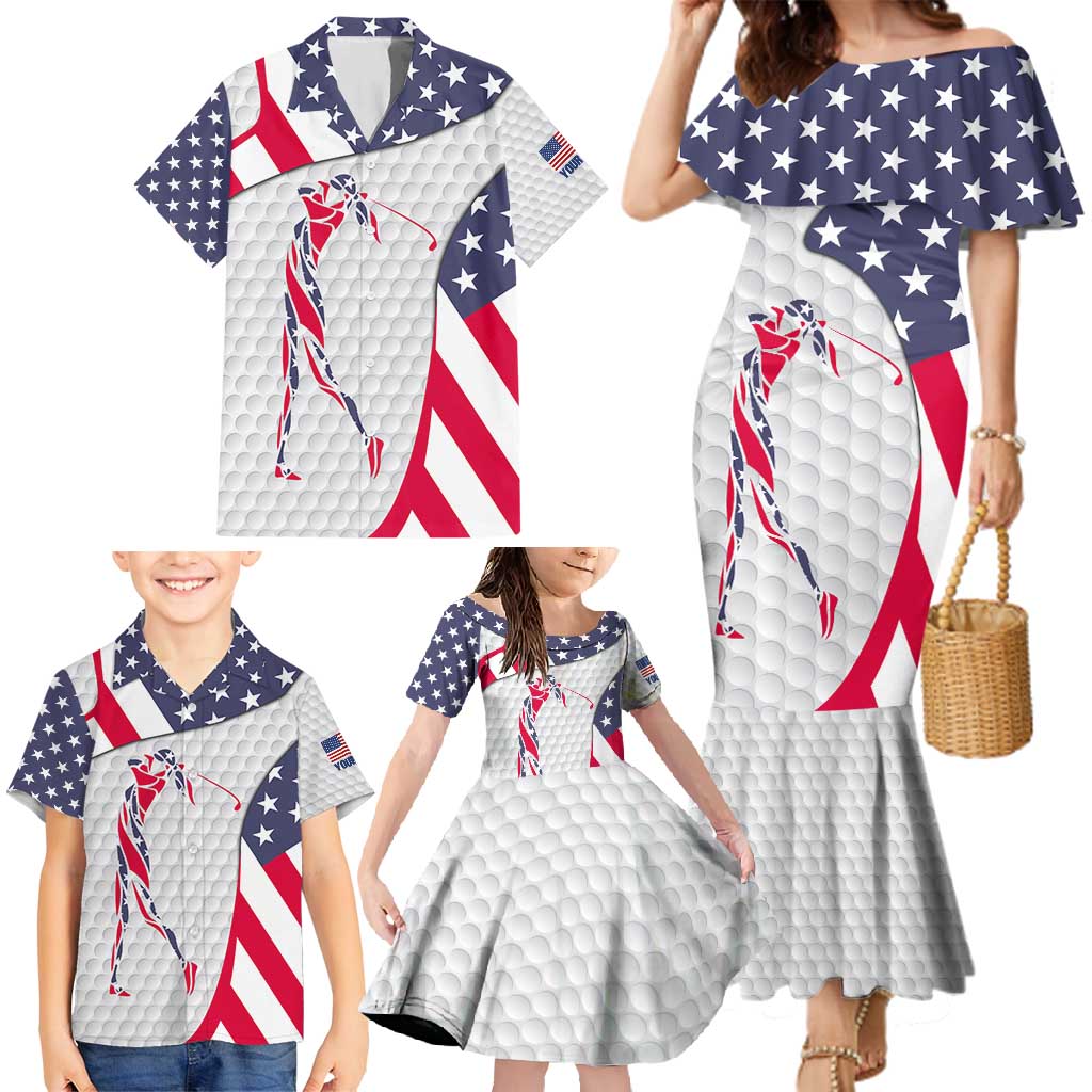 Personalized American Flag Golf Family Matching Mermaid Dress and Hawaiian Shirt Female Silhouette and Red White Blue Golf Bag Graphic - Wonder Print Shop