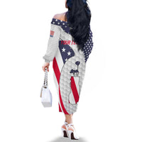Personalized American Flag Golf Family Matching Off The Shoulder Long Sleeve Dress and Hawaiian Shirt Female Silhouette and Red White Blue Golf Bag Graphic - Wonder Print Shop