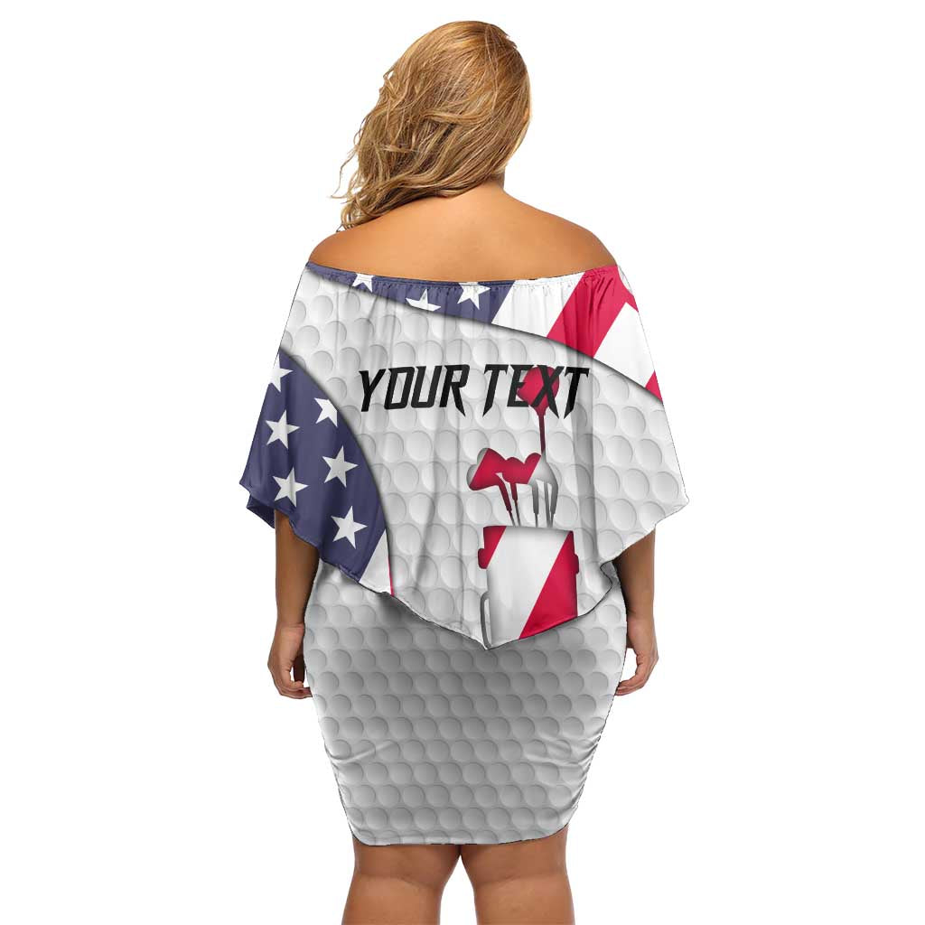 Personalized American Flag Golf Family Matching Off Shoulder Short Dress and Hawaiian Shirt Female Silhouette and Red White Blue Golf Bag Graphic - Wonder Print Shop