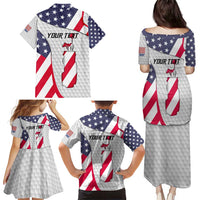 Personalized American Flag Golf Family Matching Puletasi and Hawaiian Shirt Female Silhouette and Red White Blue Golf Bag Graphic - Wonder Print Shop