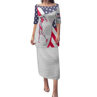 Personalized American Flag Golf Family Matching Puletasi and Hawaiian Shirt Female Silhouette and Red White Blue Golf Bag Graphic - Wonder Print Shop