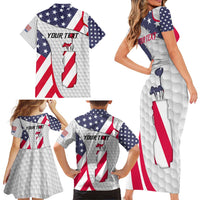 Personalized American Flag Golf Family Matching Short Sleeve Bodycon Dress and Hawaiian Shirt Female Silhouette and Red White Blue Golf Bag Graphic - Wonder Print Shop