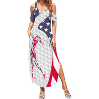 Personalized American Flag Golf Family Matching Summer Maxi Dress and Hawaiian Shirt Female Silhouette and Red White Blue Golf Bag Graphic - Wonder Print Shop