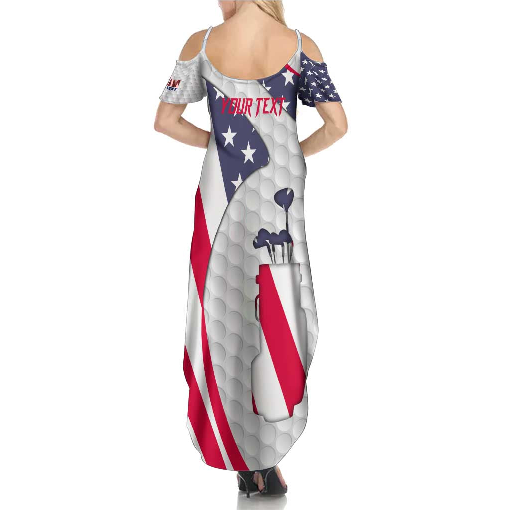 Personalized American Flag Golf Family Matching Summer Maxi Dress and Hawaiian Shirt Female Silhouette and Red White Blue Golf Bag Graphic - Wonder Print Shop