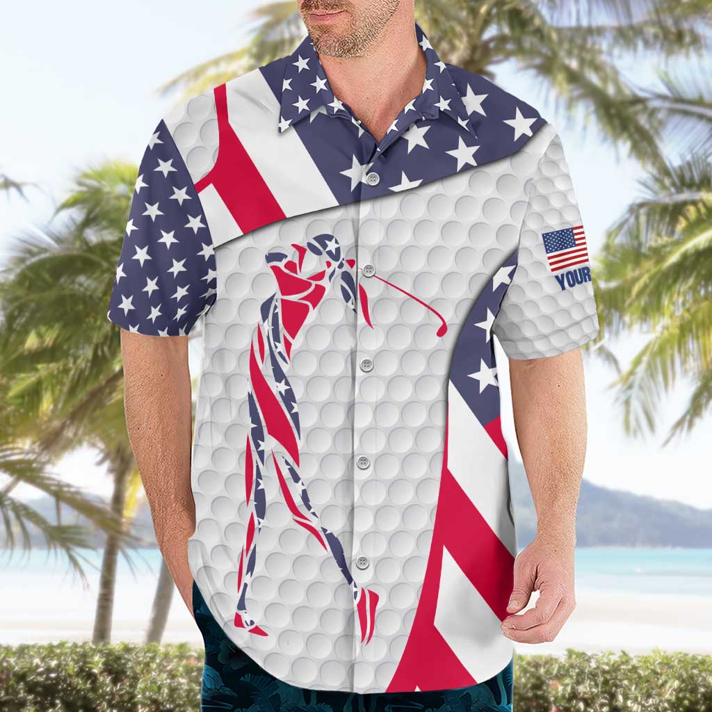 Personalized American Flag Golf Hawaiian Shirt Female Silhouette and Red White Blue Golf Bag Graphic - Wonder Print Shop