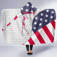 Personalized American Flag Golf Hooded Blanket Female Silhouette and Red White Blue Golf Bag Graphic - Wonder Print Shop