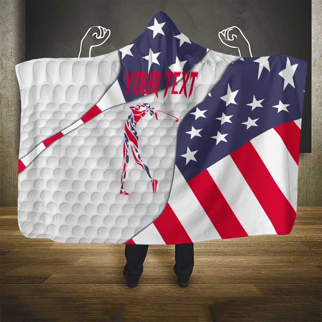 Personalized American Flag Golf Hooded Blanket Female Silhouette and Red White Blue Golf Bag Graphic - Wonder Print Shop