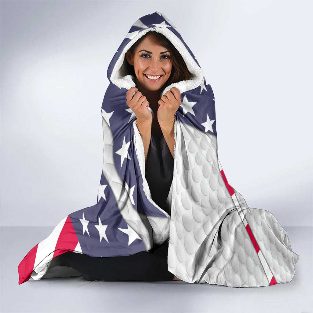 Personalized American Flag Golf Hooded Blanket Female Silhouette and Red White Blue Golf Bag Graphic - Wonder Print Shop