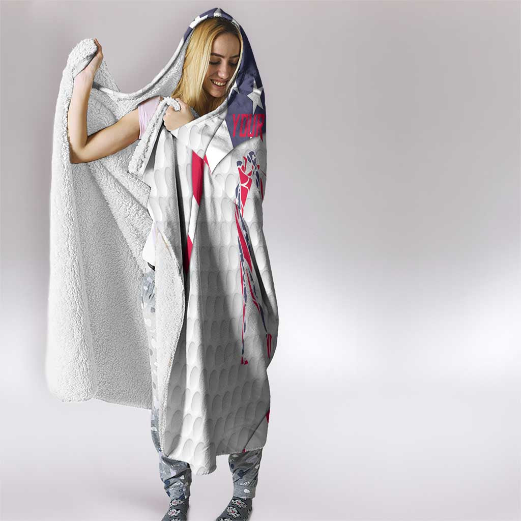 Personalized American Flag Golf Hooded Blanket Female Silhouette and Red White Blue Golf Bag Graphic - Wonder Print Shop