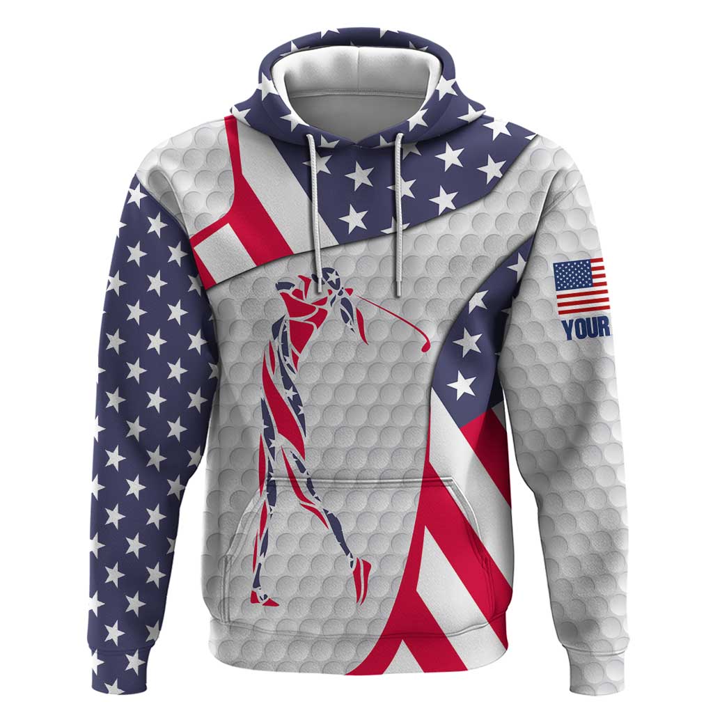 Personalized American Flag Golf Hoodie Female Silhouette and Red White Blue Golf Bag Graphic - Wonder Print Shop