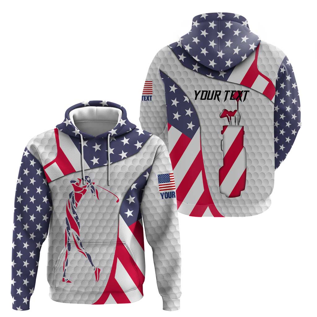 Personalized American Flag Golf Hoodie Female Silhouette and Red White Blue Golf Bag Graphic - Wonder Print Shop