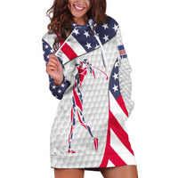 Personalized American Flag Golf Hoodie Dress Female Silhouette and Red White Blue Golf Bag Graphic - Wonder Print Shop