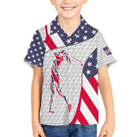 Personalized American Flag Golf Kid Hawaiian Shirt Female Silhouette and Red White Blue Golf Bag Graphic TS04