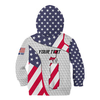 Personalized American Flag Golf Kid Hoodie Female Silhouette and Red White Blue Golf Bag Graphic - Wonder Print Shop