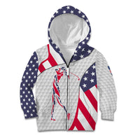 Personalized American Flag Golf Kid Hoodie Female Silhouette and Red White Blue Golf Bag Graphic - Wonder Print Shop