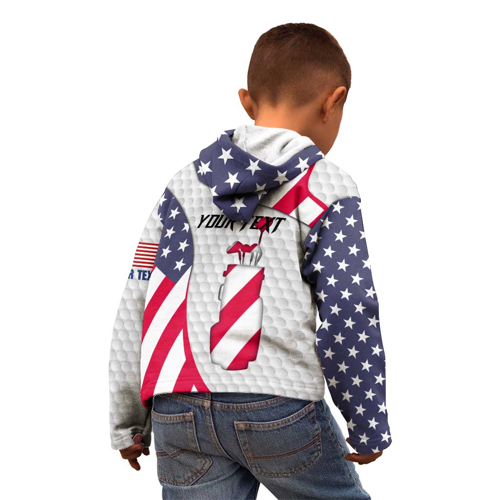 Personalized American Flag Golf Kid Hoodie Female Silhouette and Red White Blue Golf Bag Graphic - Wonder Print Shop