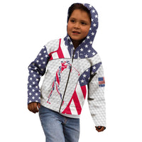 Personalized American Flag Golf Kid Hoodie Female Silhouette and Red White Blue Golf Bag Graphic - Wonder Print Shop