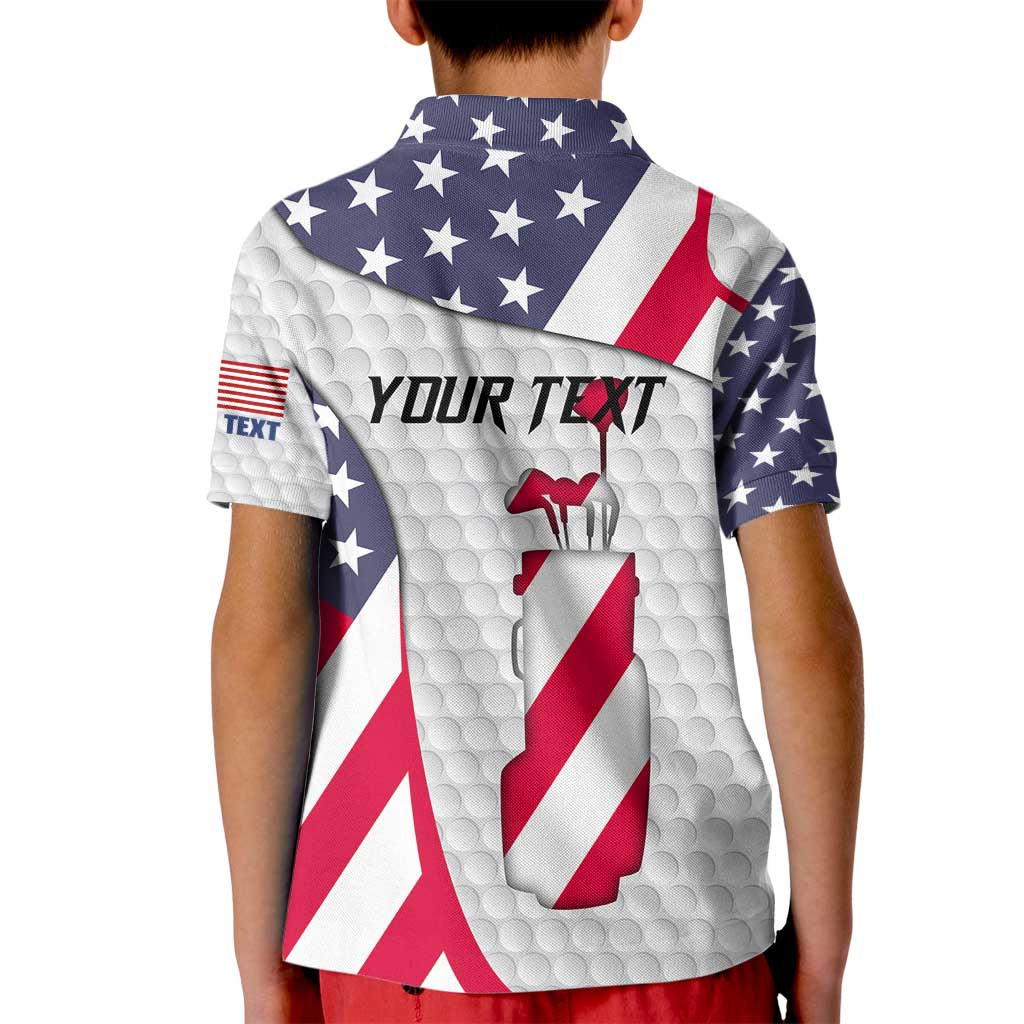 Personalized American Flag Golf Kid Polo Shirt Female Silhouette and Red White Blue Golf Bag Graphic - Wonder Print Shop