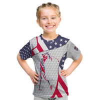 Personalized American Flag Golf Kid T Shirt Female Silhouette and Red White Blue Golf Bag Graphic - Wonder Print Shop