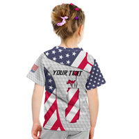 Personalized American Flag Golf Kid T Shirt Female Silhouette and Red White Blue Golf Bag Graphic - Wonder Print Shop