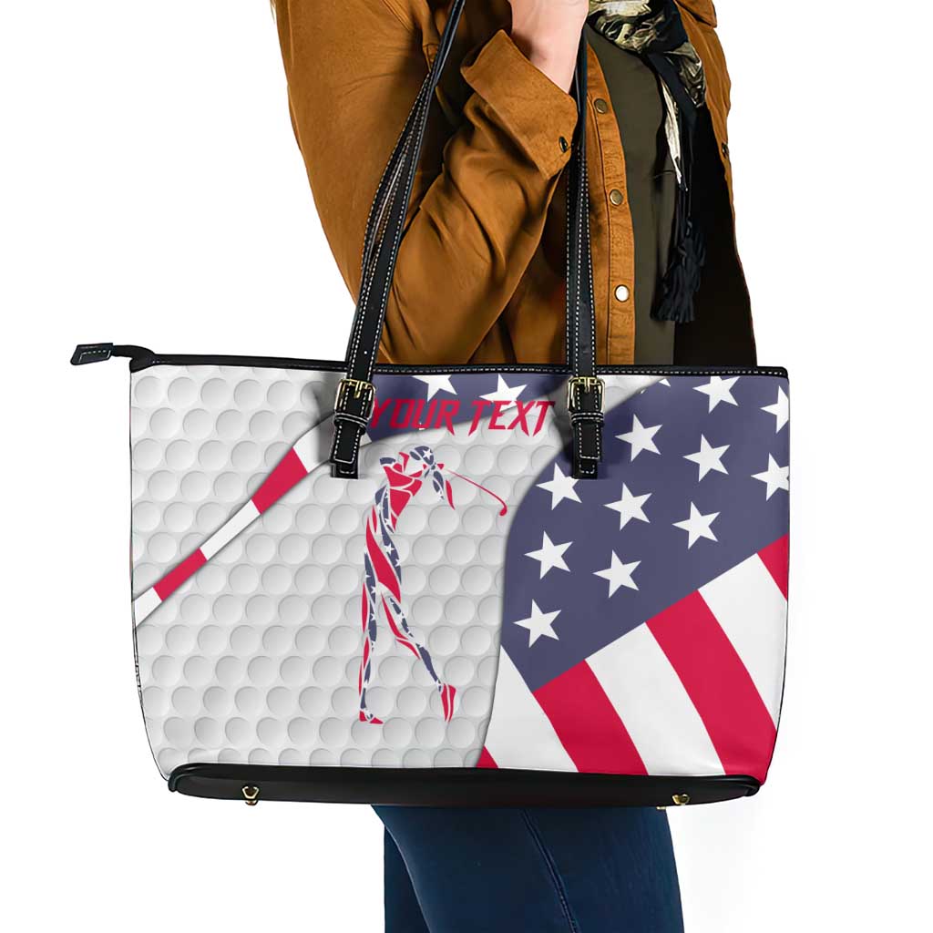 Personalized American Flag Golf Leather Tote Bag Female Silhouette and Red White Blue Golf Bag Graphic - Wonder Print Shop