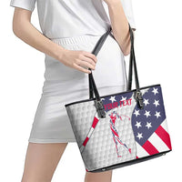 Personalized American Flag Golf Leather Tote Bag Female Silhouette and Red White Blue Golf Bag Graphic - Wonder Print Shop