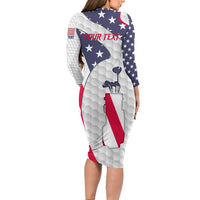 Personalized American Flag Golf Long Sleeve Bodycon Dress Female Silhouette and Red White Blue Golf Bag Graphic - Wonder Print Shop