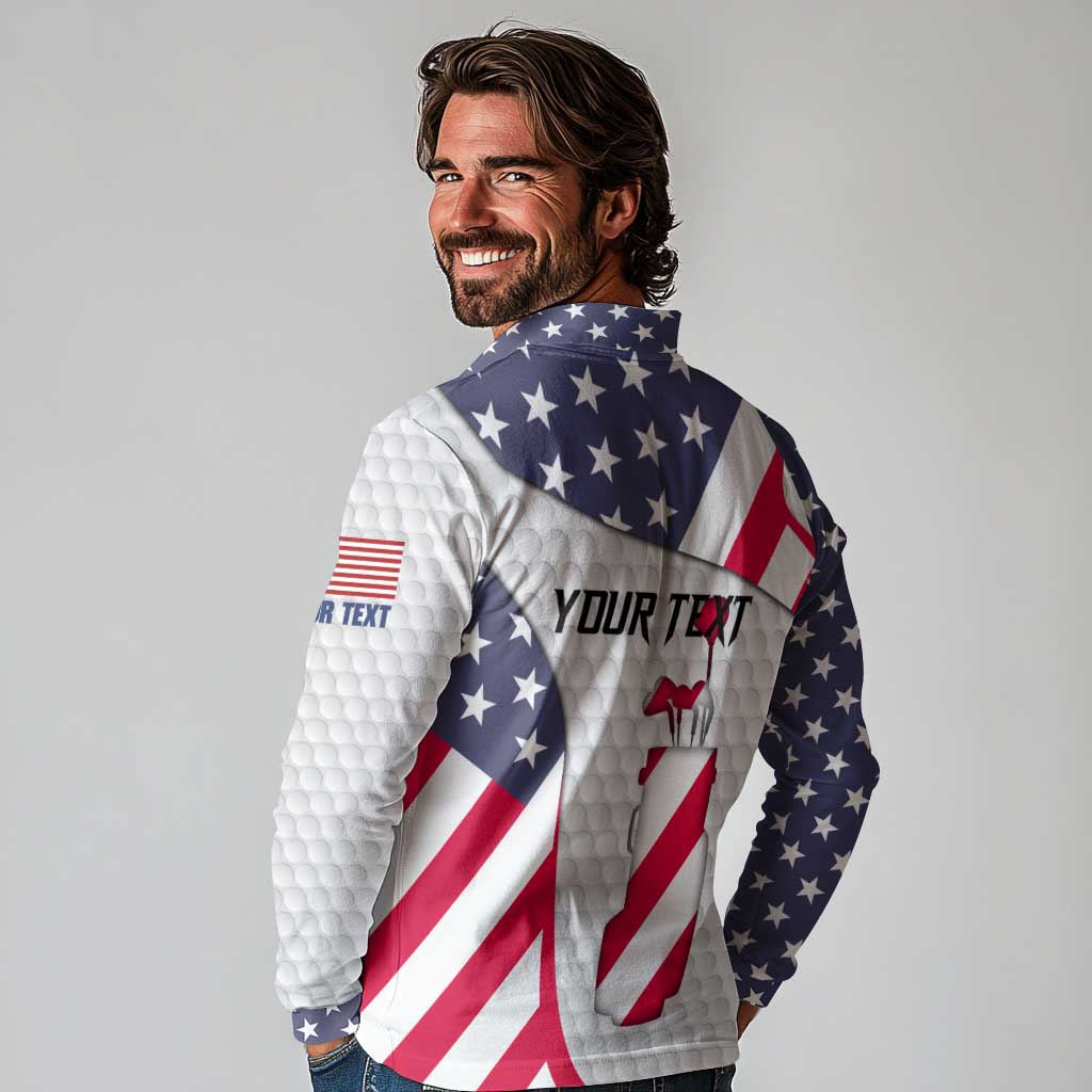 Personalized American Flag Golf Long Sleeve Polo Shirt Female Silhouette and Red White Blue Golf Bag Graphic - Wonder Print Shop