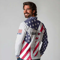 Personalized American Flag Golf Long Sleeve Polo Shirt Female Silhouette and Red White Blue Golf Bag Graphic - Wonder Print Shop