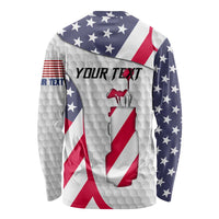 Personalized American Flag Golf Long Sleeve Shirt Female Silhouette and Red White Blue Golf Bag Graphic - Wonder Print Shop