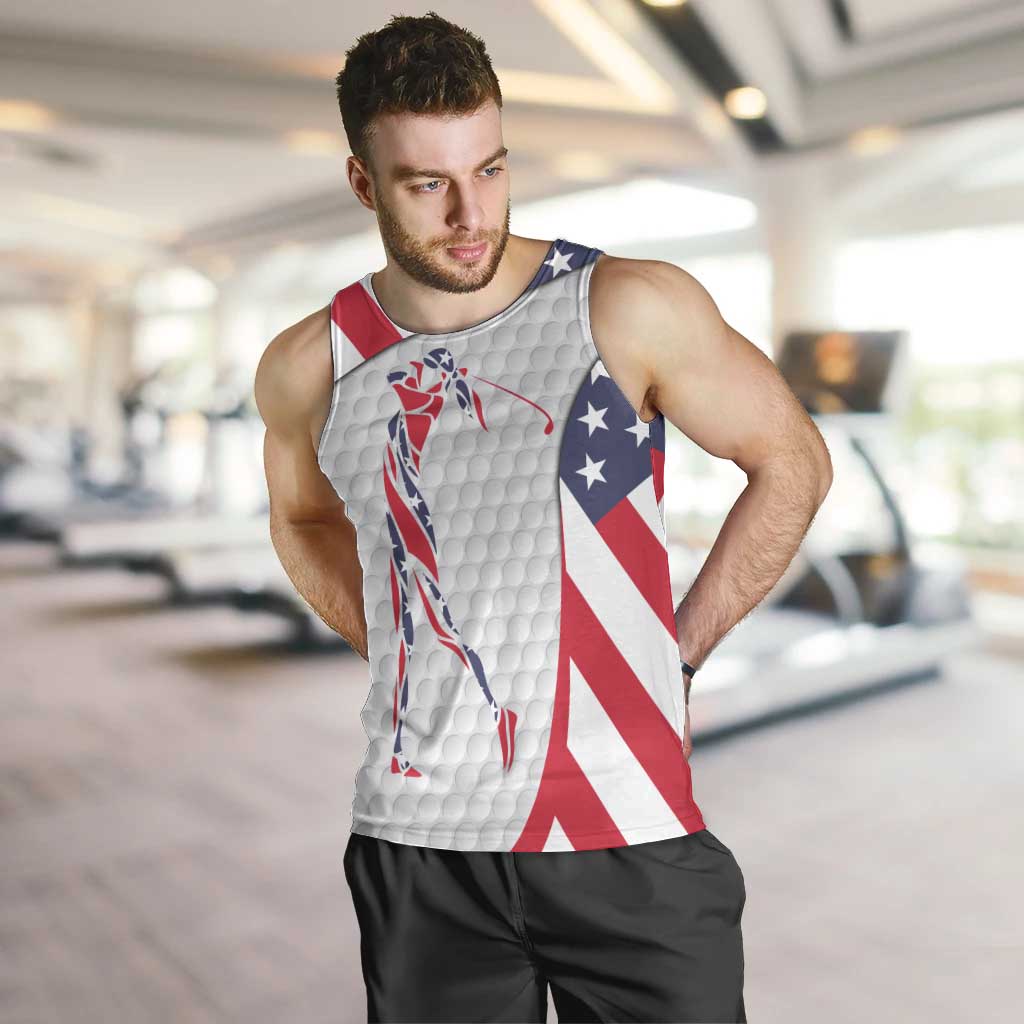Personalized American Flag Golf Men Tank Top Female Silhouette and Red White Blue Golf Bag Graphic - Wonder Print Shop