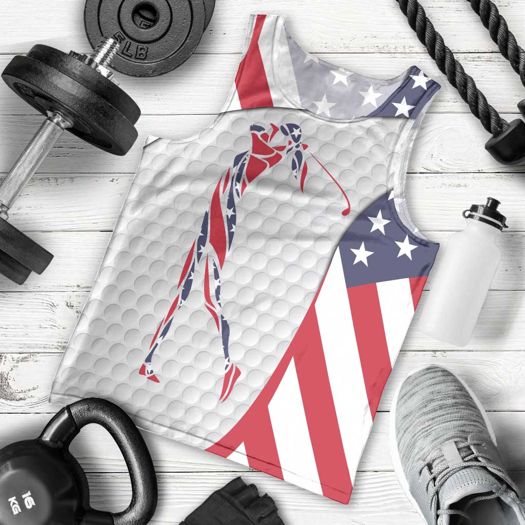 Personalized American Flag Golf Men Tank Top Female Silhouette and Red White Blue Golf Bag Graphic - Wonder Print Shop