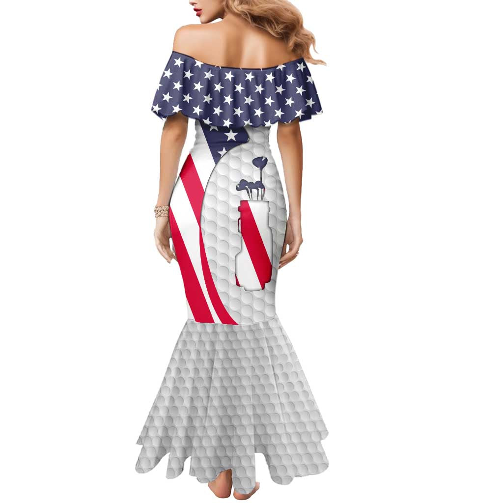 Personalized American Flag Golf Mermaid Dress Female Silhouette and Red White Blue Golf Bag Graphic - Wonder Print Shop
