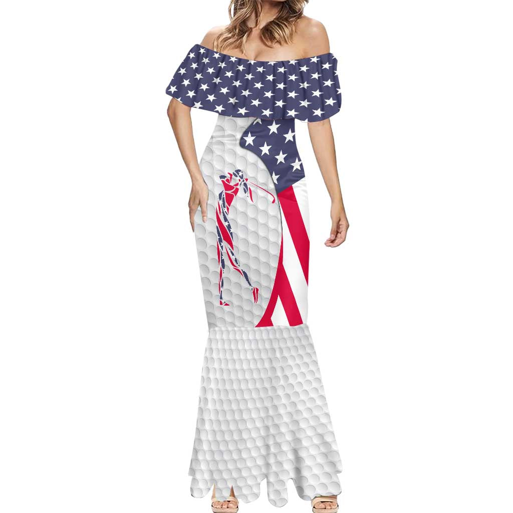 Personalized American Flag Golf Mermaid Dress Female Silhouette and Red White Blue Golf Bag Graphic - Wonder Print Shop