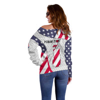 Personalized American Flag Golf Off Shoulder Sweater Female Silhouette and Red White Blue Golf Bag Graphic - Wonder Print Shop