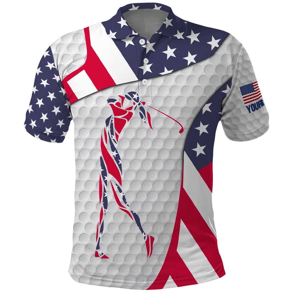 Personalized American Flag Golf Polo Shirt Female Silhouette and Red White Blue Golf Bag Graphic - Wonder Print Shop