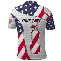 Personalized American Flag Golf Polo Shirt Female Silhouette and Red White Blue Golf Bag Graphic - Wonder Print Shop
