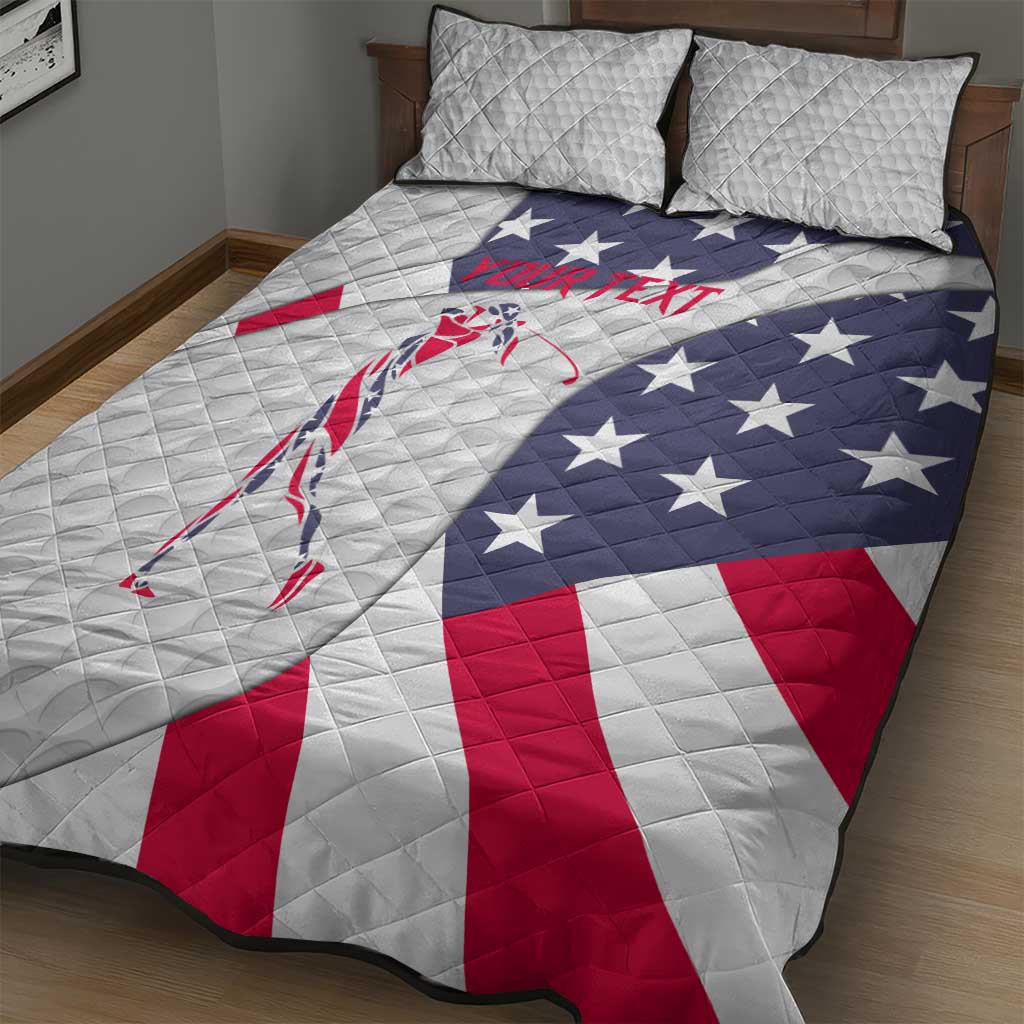Personalized American Flag Golf Quilt Bed Set Female Silhouette and Red White Blue Golf Bag Graphic - Wonder Print Shop